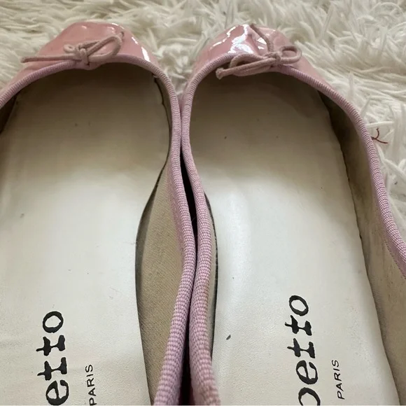 Repetto Camille Ballet Patent Leather Slip On Heel Flats Pink Size 38.5